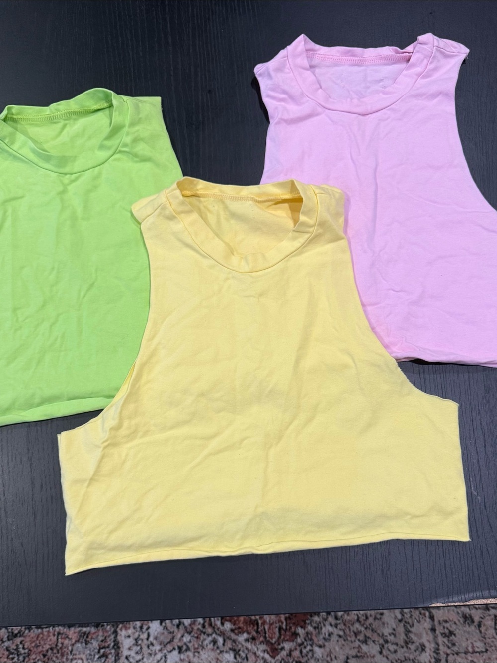 Set of Cropped Tank Tops in Yellow, Pink & Green. Size S